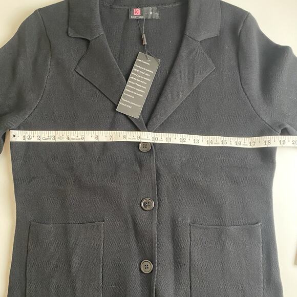 Kancy Kole Cardigan Blazer Knit NWT Gorgeous Navy Blue Pockets Office Capsule - Picture 9 of 13